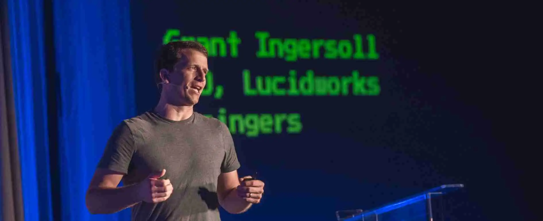 Grant Ingersoll speaking at a Lucidworks keynote