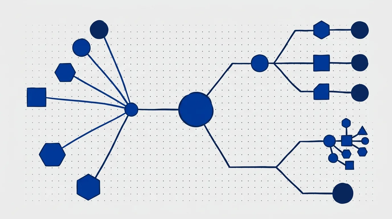 Abstract diagram of branching AI decision paths representing model, vendor, and build-or-buy commitments.