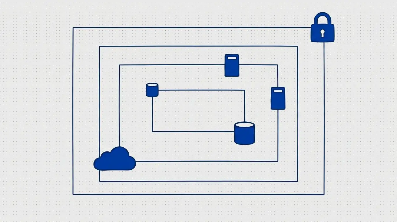Abstract diagram of structured IT governance layers representing enterprise architecture and security oversight.