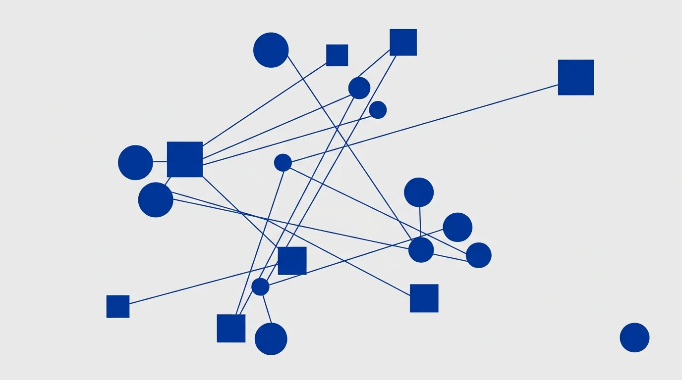 Abstract illustration of fragmented SaaS systems and vendor contracts accumulating without central oversight.