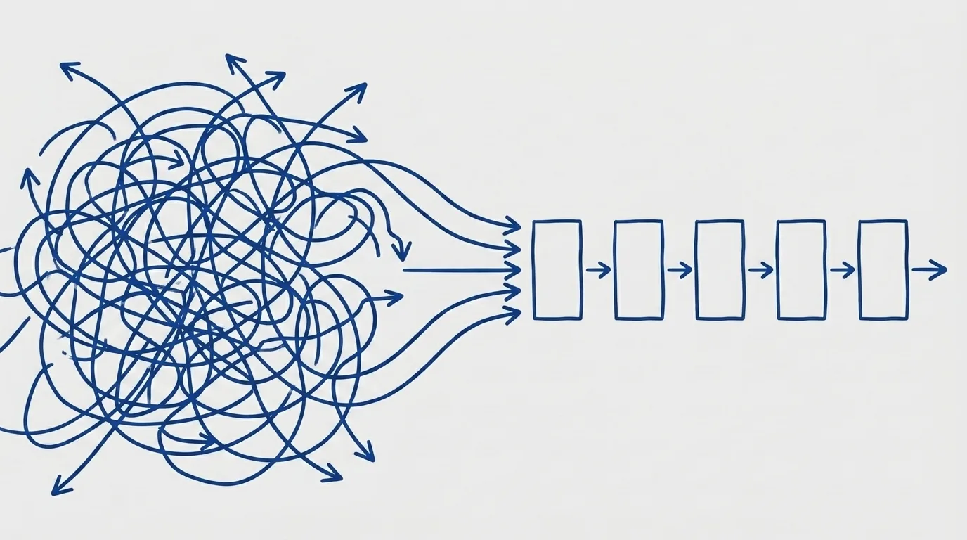 Modular, reorderable processing stages flowing through a configurable document-and-query pipeline, representing OpenSearch ingest and search pipelines a team can reconfigure without editing code.